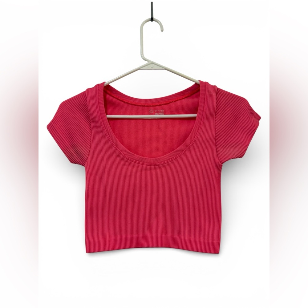 aerie Ribbed Scoop Neck Crop Top in Bright Pink